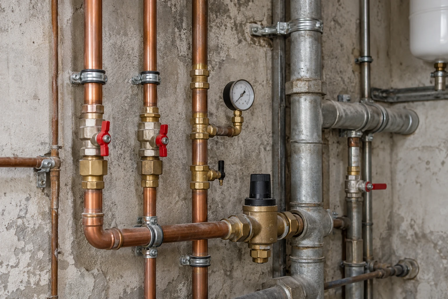 Réseaux d’eau dans un local technique de copropriété